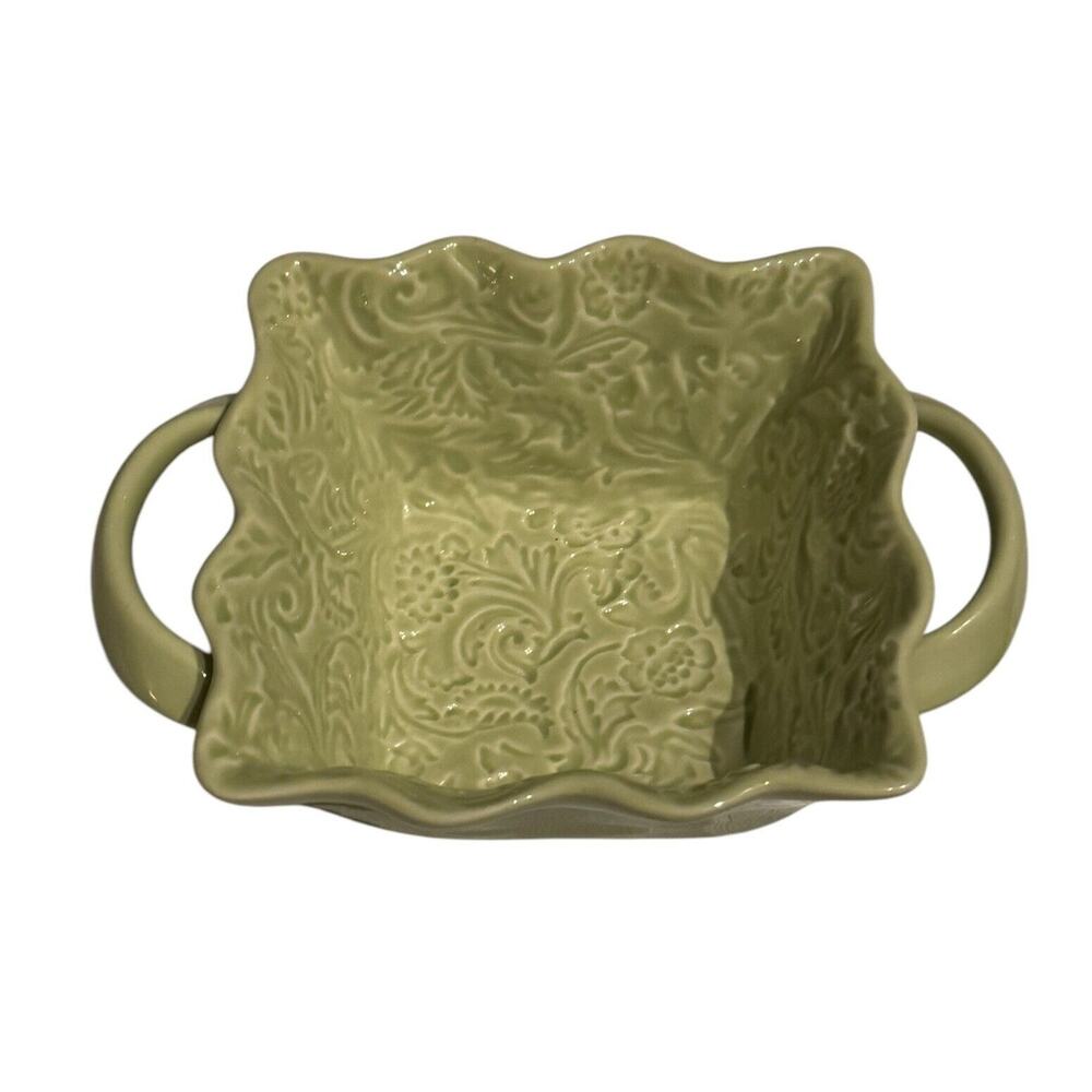Candy Dish With Handles Textured Ceramic Green Kitchen Entertaining Dinner Party